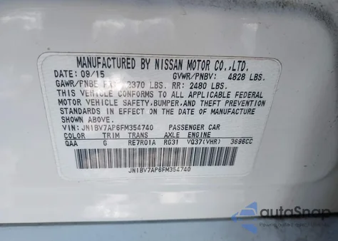 2015 Infiniti Q50 Premium from USA, damaged, VIN JN1BV7AP6FM354740